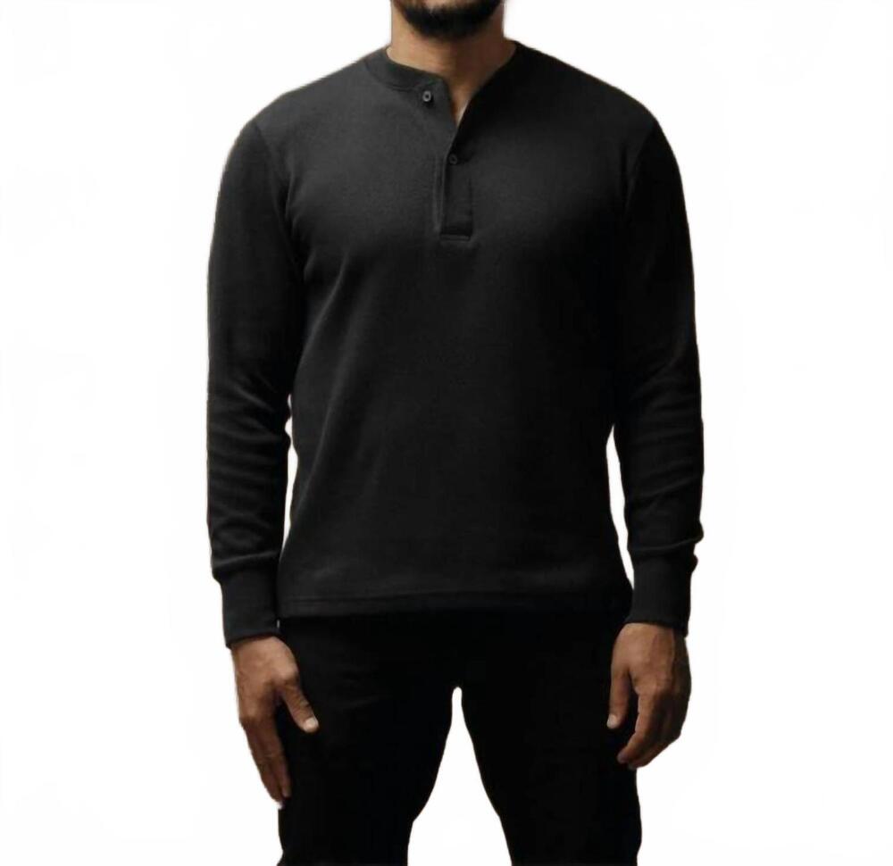 NEW FILSON waffle knit henley tee in faded black